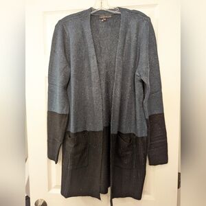 New LOVE ELLIE open front long Cardigan black green confetti pockets soft size M